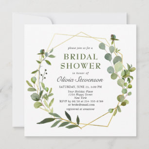 Modern Eucalyptus Geometric Frame Bridal Shower Invitation