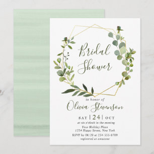 Modern Eucalyptus Geometric Frame Bridal Shower Invitation