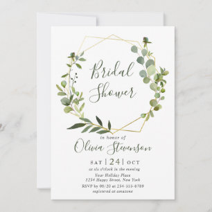 Modern Eucalyptus Geometric Frame Bridal Shower Invitation