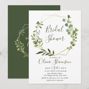 Modern Eucalyptus Geometric Frame Bridal Shower Invitation