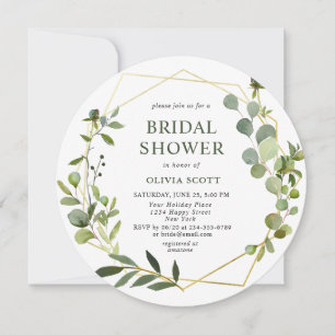 Modern Eucalyptus Geometric Frame Bridal Shower Invitation