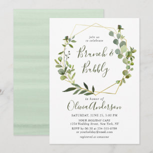 Modern Eucalyptus Geometric Frame Brunch & Bubbly Invitation
