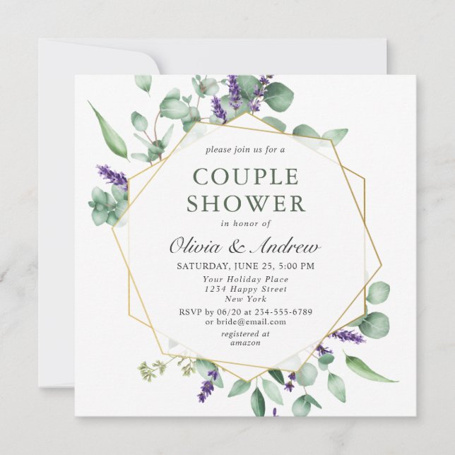 Modern Eucalyptus Geometric Frame COUPLE SHOWER Invitation (Front)