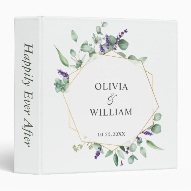 Modern Eucalyptus Geometric Frame Floral Wedding Binder (Front/Spine)
