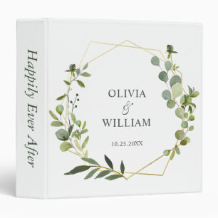 Modern Eucalyptus Geometric Frame Floral Wedding Binder