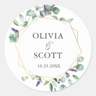 Modern Eucalyptus Geometric Frame Floral Wedding Classic Round Sticker