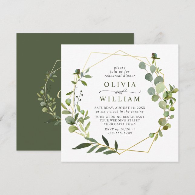 Modern Eucalyptus Geometric Frame REHEARSAL DINNER Invitation (Front/Back)