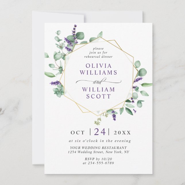 Modern Eucalyptus Geometric Frame REHEARSAL DINNER Invitation (Front)