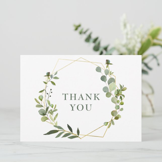 Modern Eucalyptus Geometric Frame Thank You Card (Standing Front)