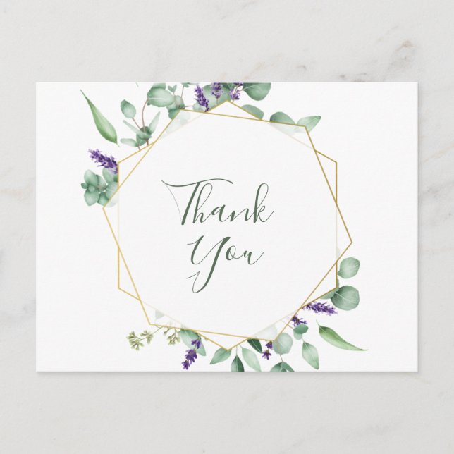 Modern Eucalyptus Geometric Frame Thank You Postcard (Front)