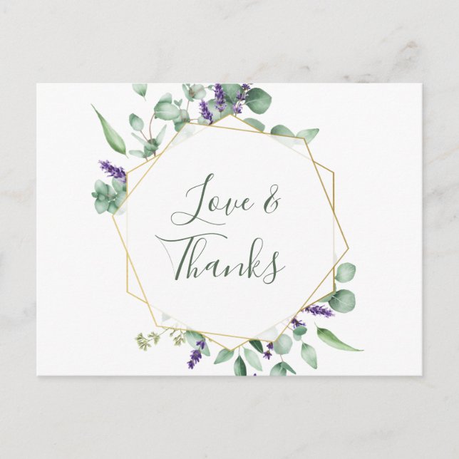 Modern Eucalyptus Geometric Frame Thank You Postcard (Front)