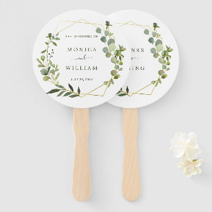 Modern Eucalyptus Geometric Frame Wedding Hand Fan