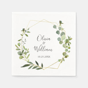Modern Eucalyptus Geometric Frame Wedding Paper Napkin