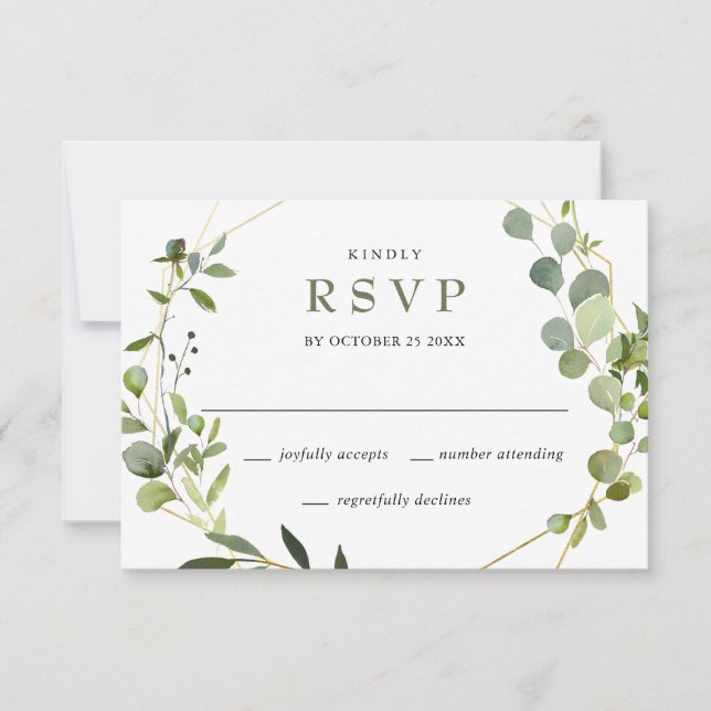 Modern Eucalyptus Geometric Frame Wedding RSVP Card (Front)