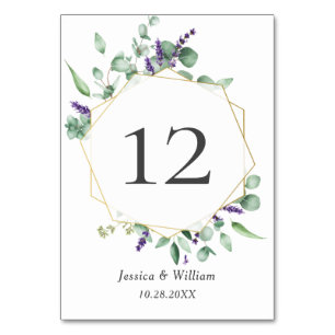 Modern Eucalyptus Geometric Frame Wedding Table Number
