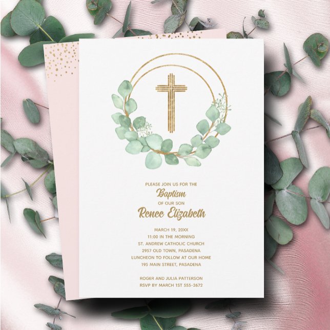 Modern Eucalyptus Girl Baptism Invitation (Creator Uploaded)