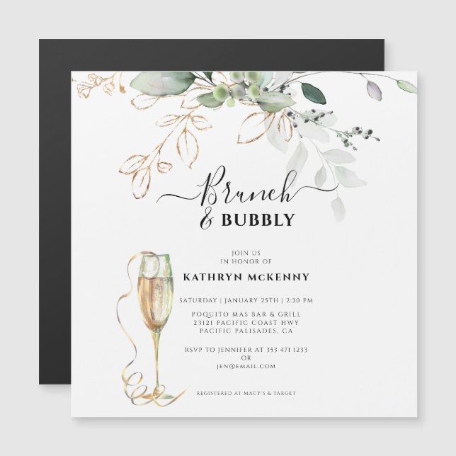 Modern Eucalyptus Gold Calligraphy Bridal Shower (Front/Back)