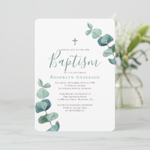 Modern Eucalyptus Greenery Baptism Invitation