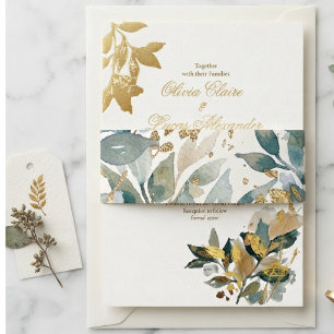 Modern Eucalyptus Greenery Botanical Sage Vintage Invitation Belly Band