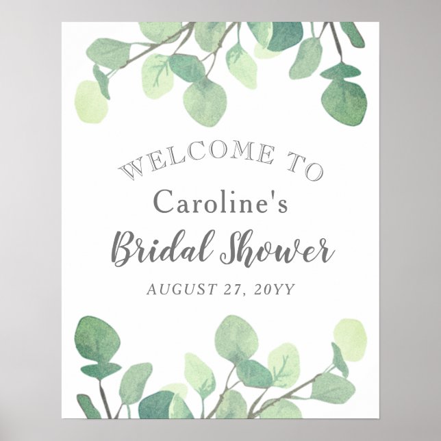 Modern Eucalyptus Greenery Bridal Shower Welcome Poster (Front)
