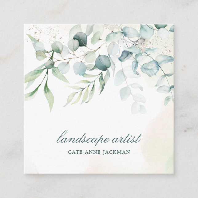 Modern Eucalyptus Greenery Elegant Rustic Square Business Card (Front)