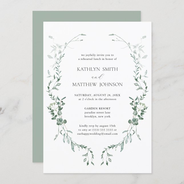 Modern Eucalyptus Greenery Garden Rehearsal Lunch Invitation (Creator Uploaded)