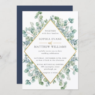 Modern Eucalyptus Greenery Gold Frame Wedding Invitation
