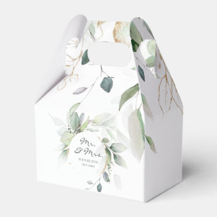 Modern Eucalyptus Greenery Gold Mr. & Mrs. Favour Favor Box