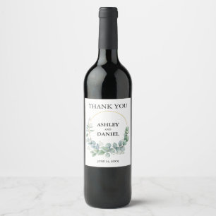 Modern Eucalyptus Greenery Gold Wedding Wine Label