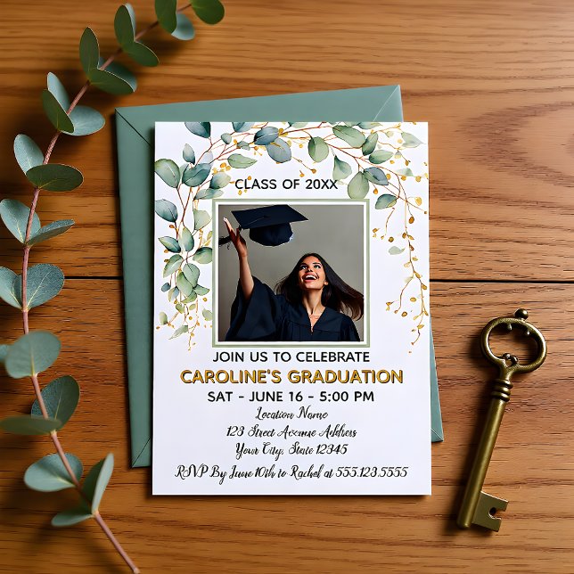 Modern Eucalyptus Greenery Grad Party Invitation (Creator Uploaded)