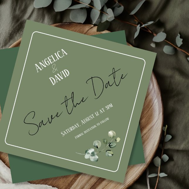 Modern Eucalyptus Greenery Save The Date Flat Card (Creator Uploaded)
