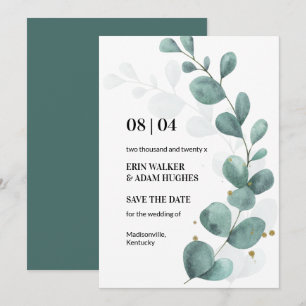 Modern Eucalyptus Greenery Watercolor Wedding Save The Date