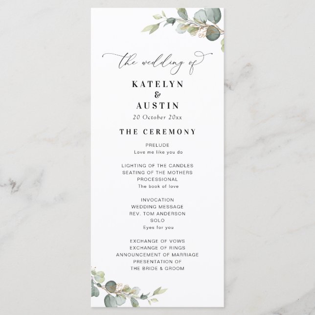 modern eucalyptus greenery wedding program (Front)