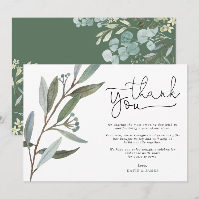 Modern Eucalyptus Greenery Wedding Thank You Card (Front/Back)