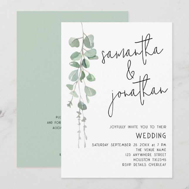 Modern Eucalyptus Informal Wedding Invitation (Front/Back)