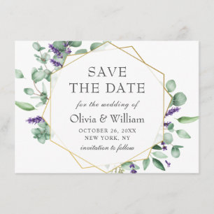Modern Eucalyptus Lavender Floral Photo Wedding Save The Date