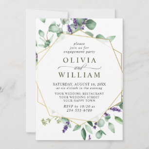 Modern Eucalyptus Lavender Geometric Frame Wedding Invitation