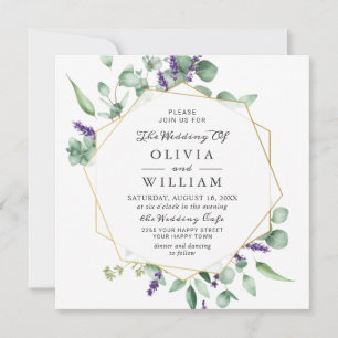 Modern Eucalyptus Lavender Geometric Frame Wedding Invitation
