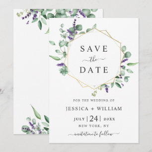 Modern Eucalyptus Lavender Geometric Frame Wedding Save The Date