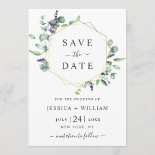 Modern Eucalyptus Lavender Geometric Frame Wedding Save The Date