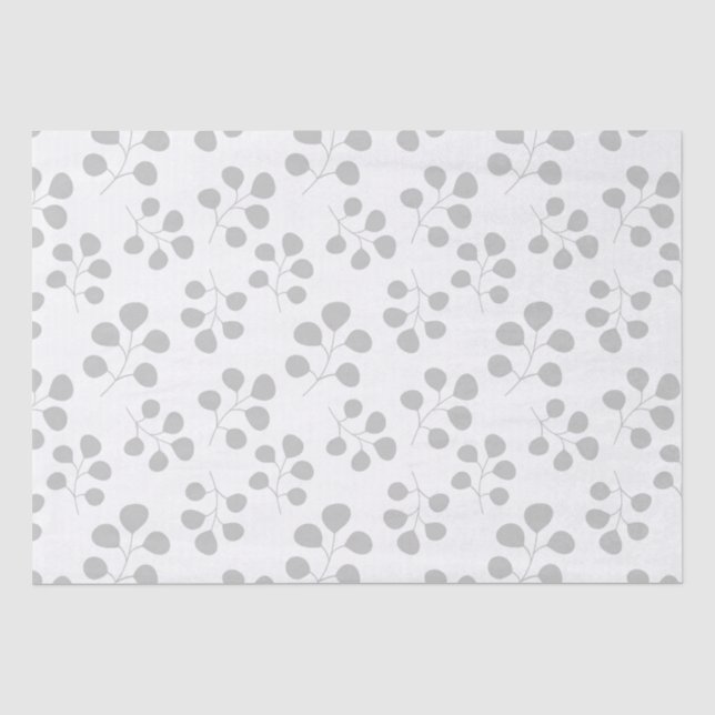 Modern Eucalyptus Leaves Grey and White Tissue Paper (Front)