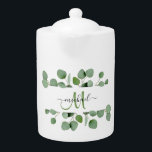 Modern Eucalyptus Leaves Monogram Name Tea Party<br><div class="desc">Modern Eucalyptus Leaves Tea Party Teapot</div>