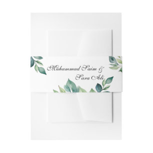 Modern Eucalyptus Leaves QR code Muslim Wedding Invitation Belly Band