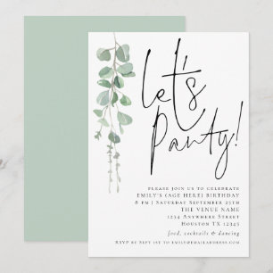 Modern Eucalyptus Lets Party Any Age Birthday Invitation