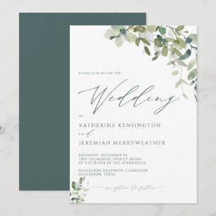 Modern Eucalyptus Minimalist Script Wedding Invitation