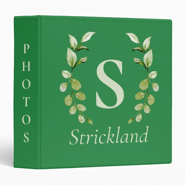 Modern Eucalyptus Monogram Photo Album Binder (Front/Spine)