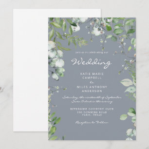 Modern Eucalyptus No Parents Dusty Blue Wedding Invitation