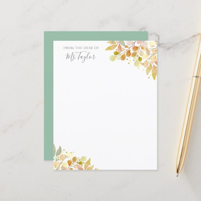 Modern Eucalyptus Pastel Floral Teacher Note Card (Front/Back In Situ)