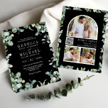 Modern Eucalyptus Photo QR Code Black Wedding Invitation<br><div class="desc">Amaze your guests with this elegant wedding invite featuring beautiful eucalyptus leaves and modern typography with QR Code for online RSVP. Simply add your event details on this easy-to-use template and adorn this card with your favourite photos to make it a one-of-a-kind invitation.</div>