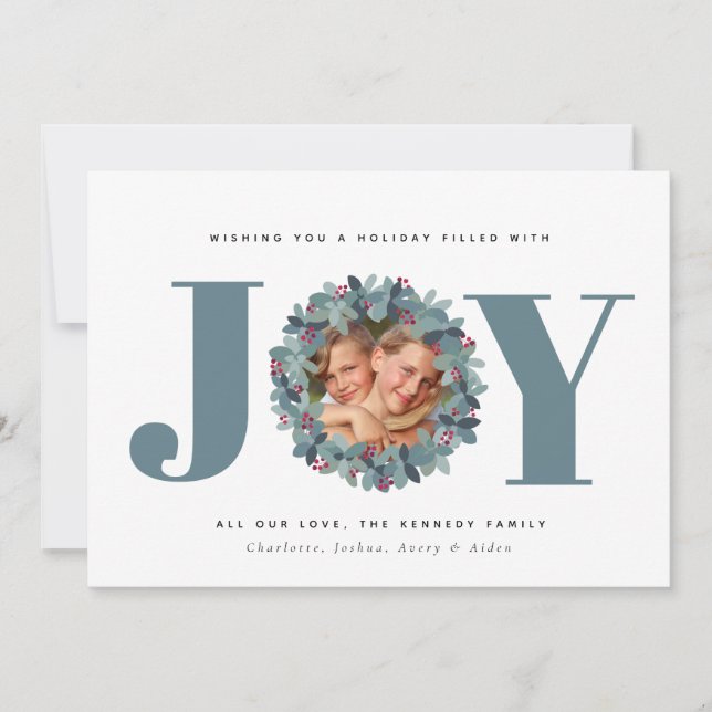 Modern Eucalyptus Photo Typography Christmas Card  (Front)